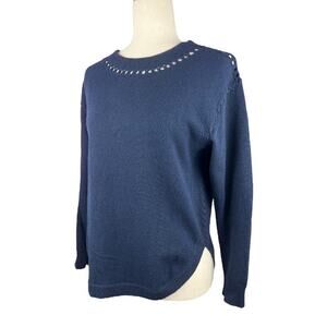 Kobi Halperin Navy Luna Sweater Crocheted Eyelet Wool Zig Zag Stitch Size SP